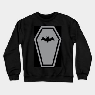 Grey Coffin with Spooky Bat on Black Crewneck Sweatshirt